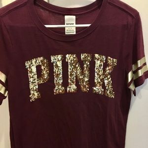 Maroon Sequins PINK Short Sleeve